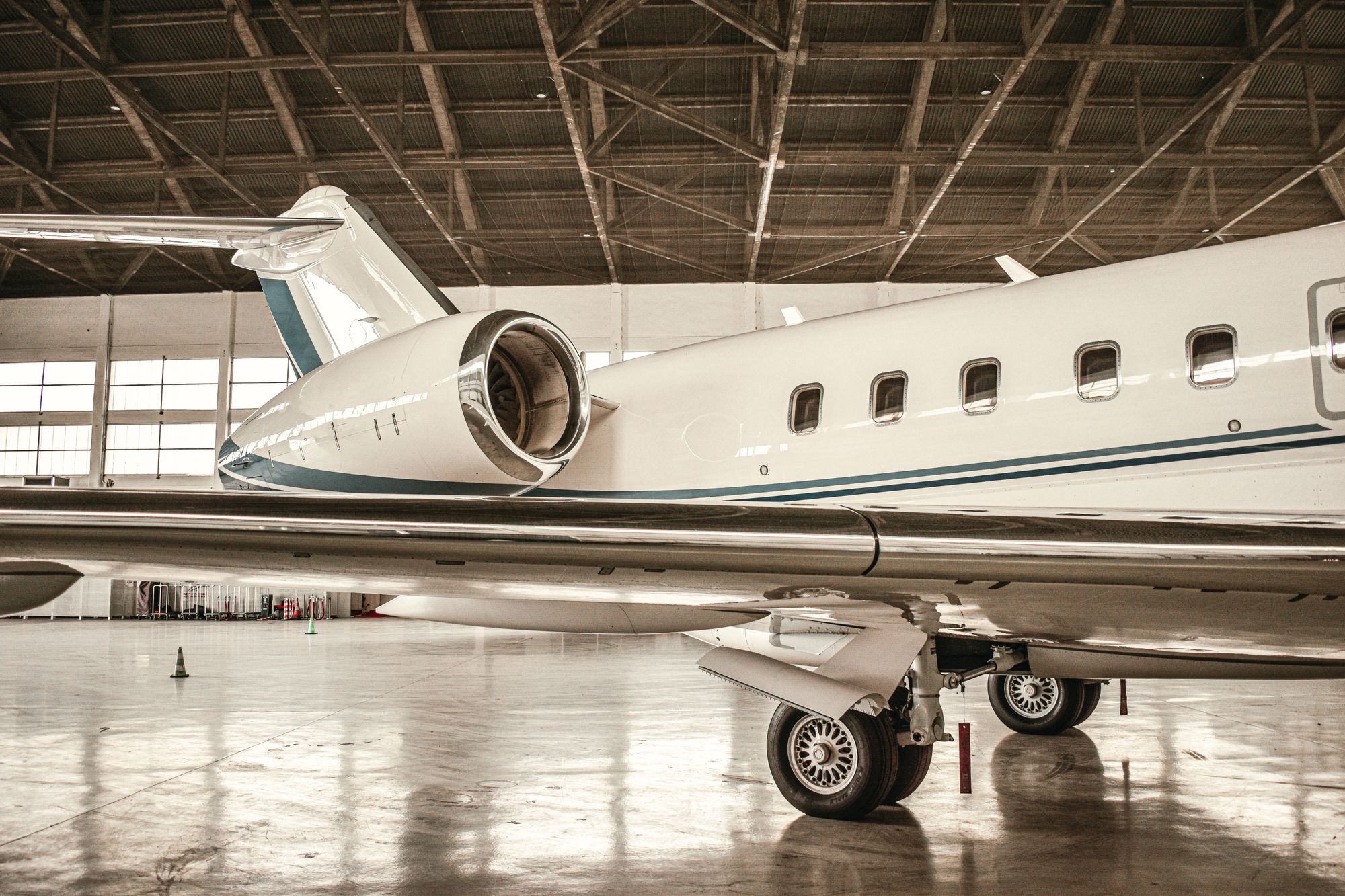 Business jet inside a hangar